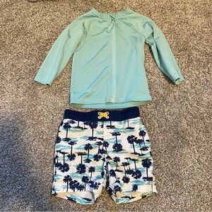 Cat & Jack Aqua Rashguard Set with Navy Palm Shorts